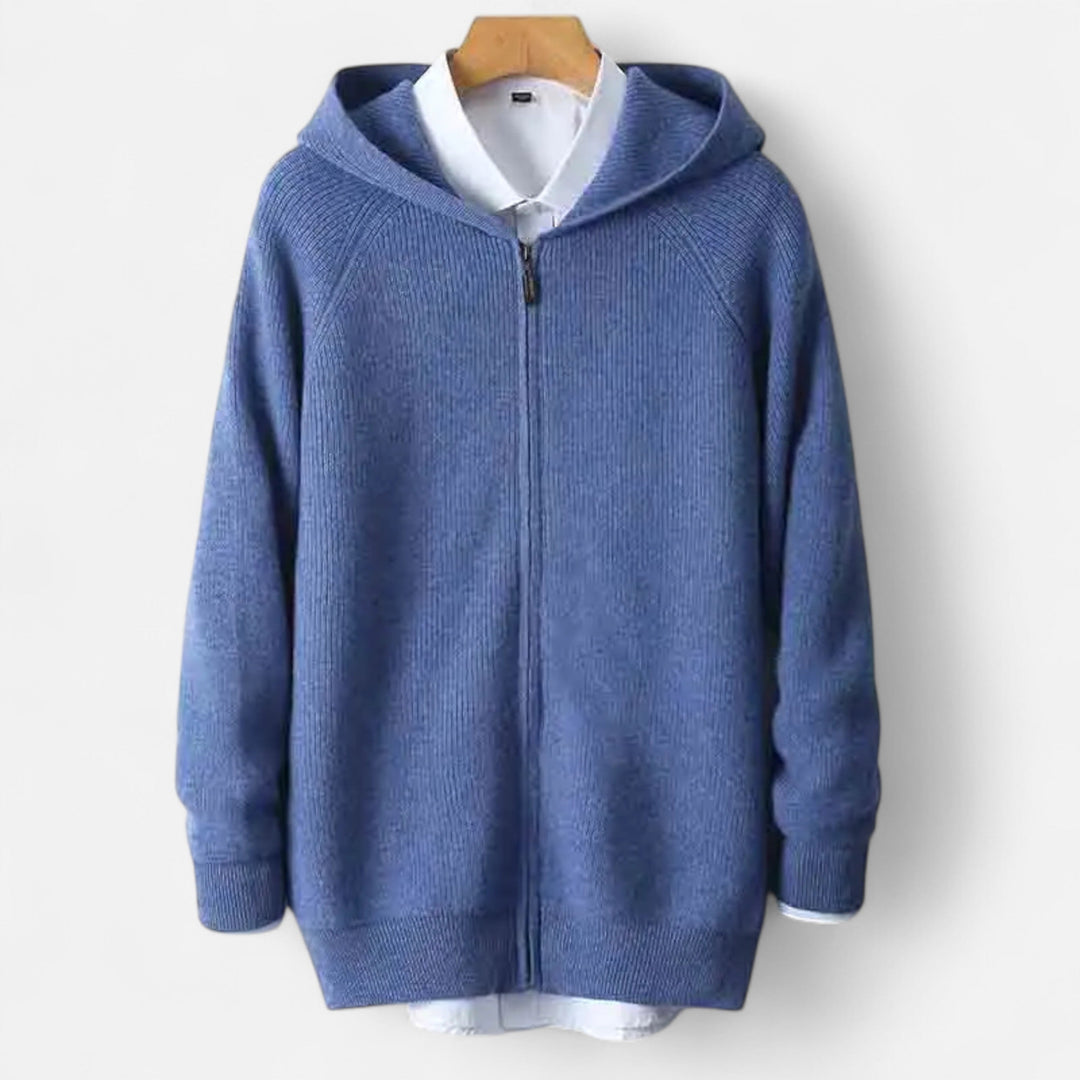 Mjuk och skön herr hoodie med dragkedja, perfekt som bekväm överdel för svala dagar.