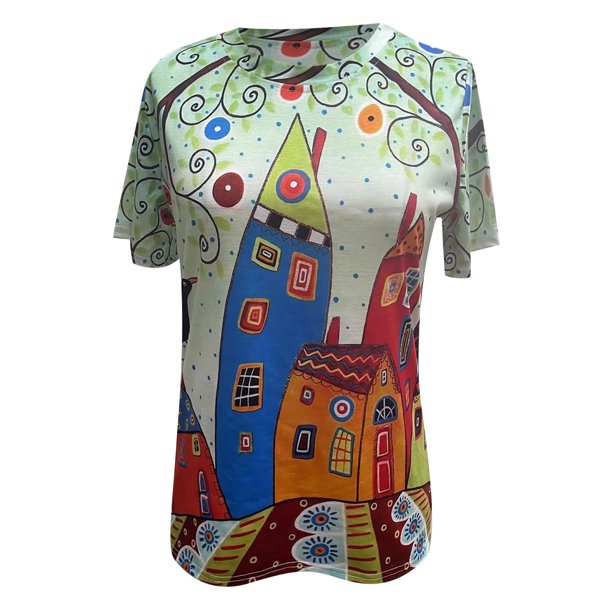 Bekväm sommar t-shirt för kvinnor med kort ärm och O-hals, perfekt för varma dagar.