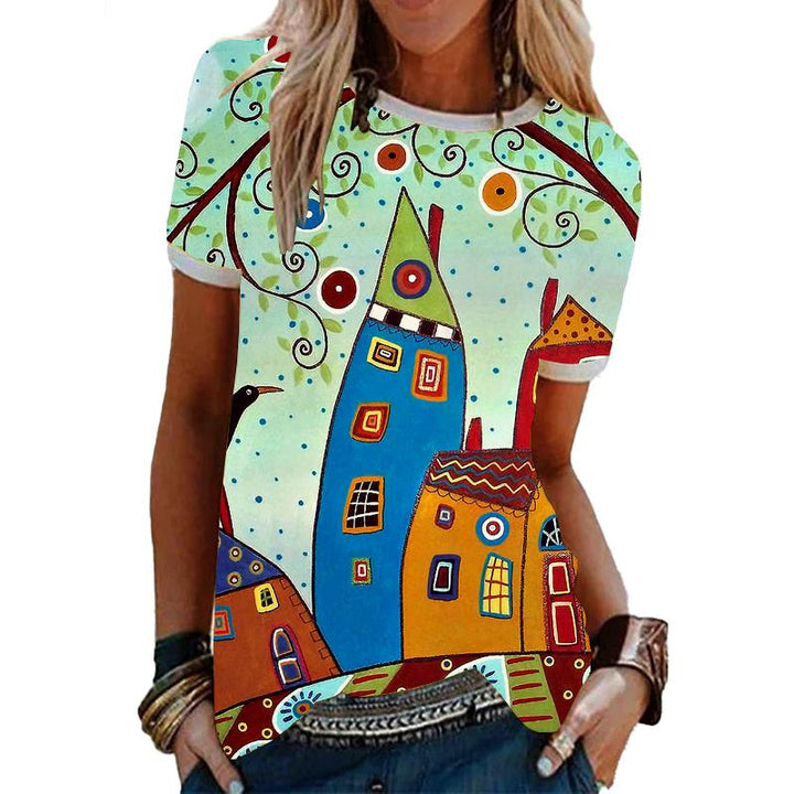 Trendig damtopp i avslappnad streetwear-stil. Mångsidig kortärmad t-shirt för vardagsmode.