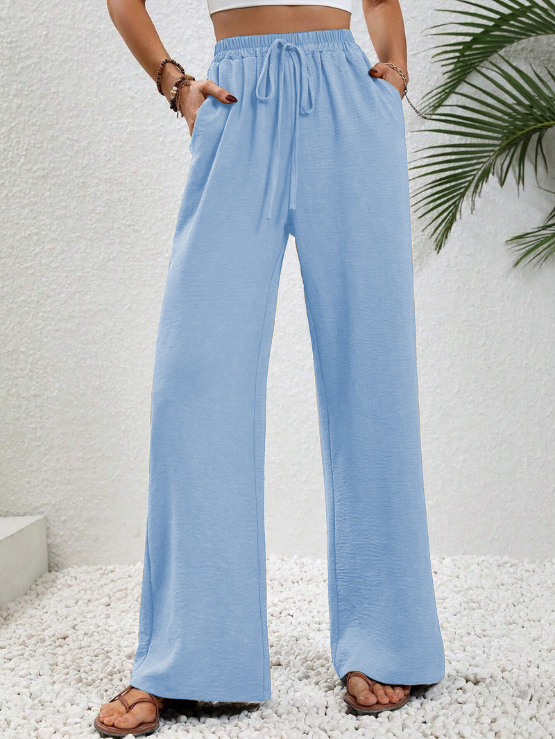 Mjukisbyxor för damer med raka ben och hög midja, bra för yoga eller hemmabruk.