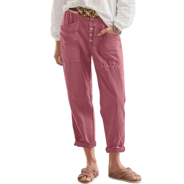 Bekväma oversize dambyxor i lös passform, perfekta för en avslappnad sommarstil med fickor.
