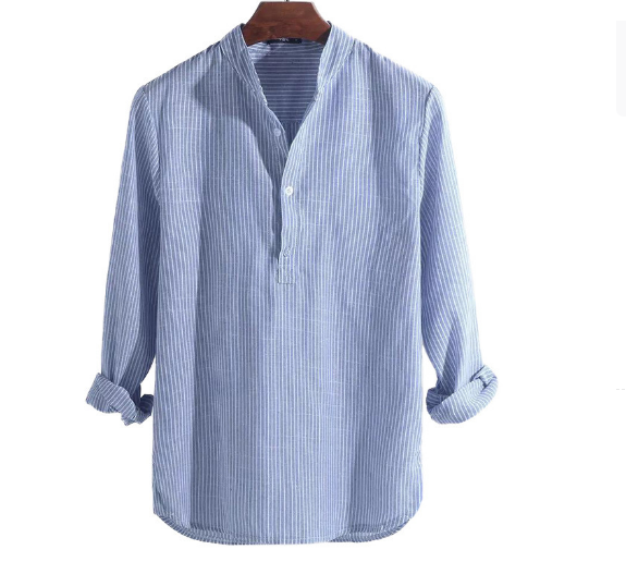 Blårandig herrskjorta i bomullsblandning, modern stil, elegant casual. Perfekt vardags- och kontorsskjorta.