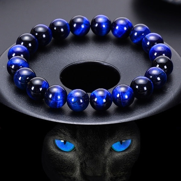 Blått tigeröga armband, perfekt present för meditation & stresslindring. Healingsten & ädelsten.
