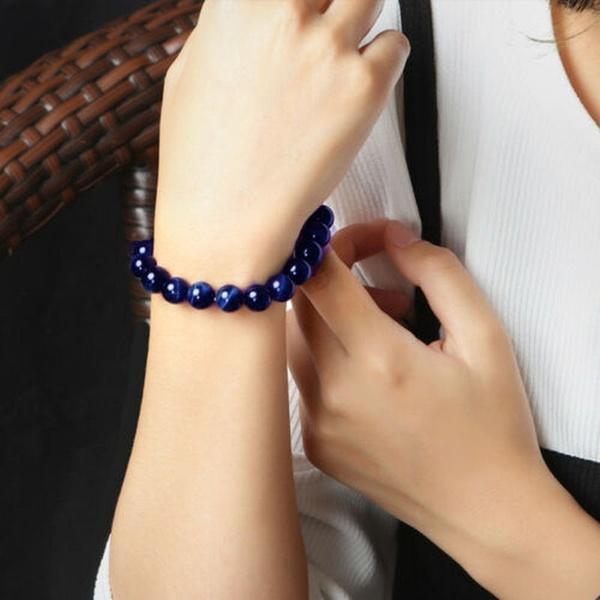 Blått tigeröga armband unisex. Ädelsten för stresslindring & lugnande effekt. Natursten smycke.