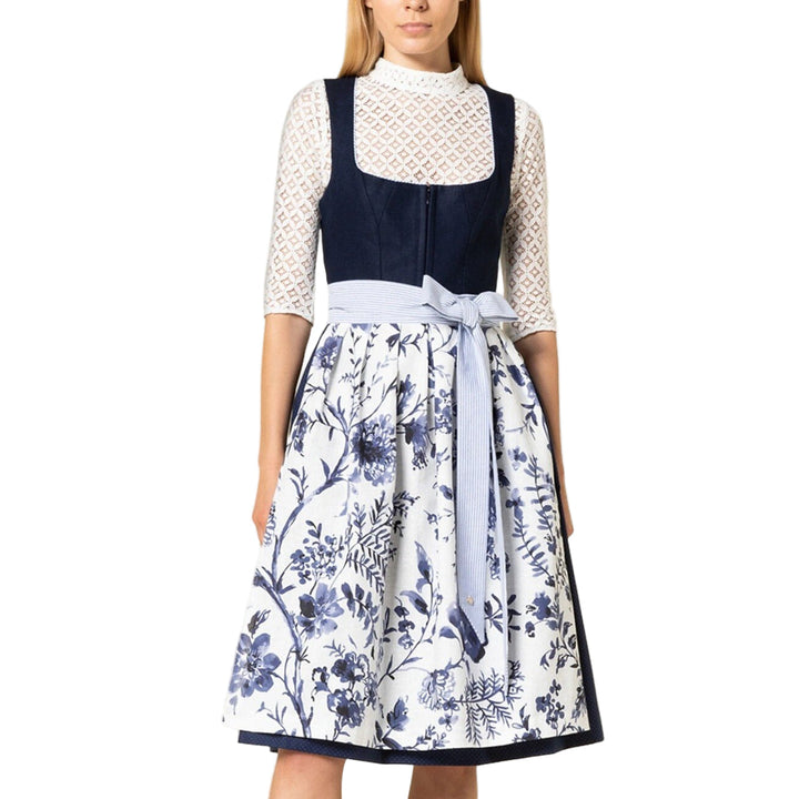 Blommig dirndlklänning för dam, perfekt för Oktoberfest. Traditionell festklänning med matchande schürze.