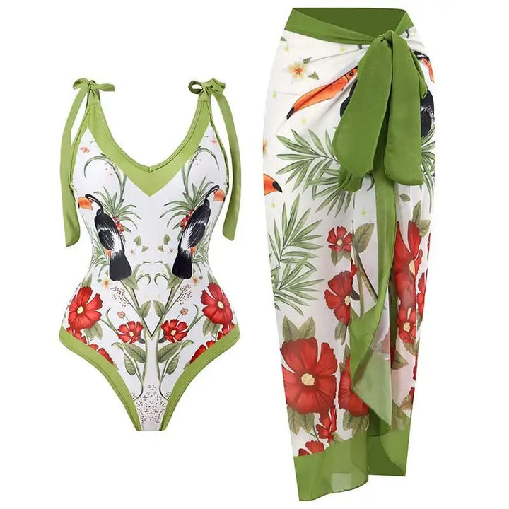 Kvinnors bekväma push-up bikini i blommigt mönster med volanger. Stilren tvådelad baddräkt för soliga dagar.