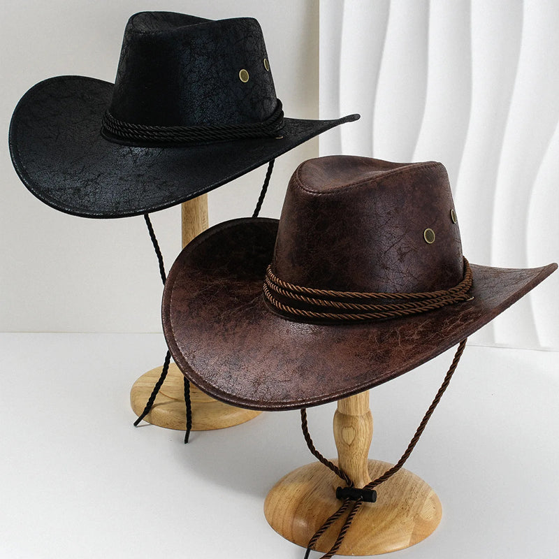 Svart herr cowboyhatt i autentisk westernstil med brett brätte. Idealisk för cosplay & vilda västern-look.