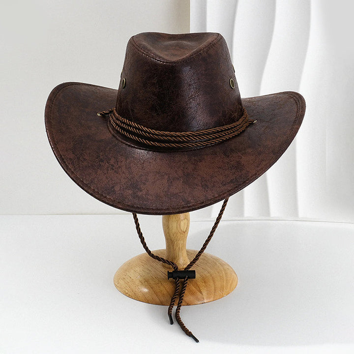 Robust cowboyhatt för män, ikonisk westernstil. Svart hatt med brett brätte, perfekt för temafest & äventyr.
