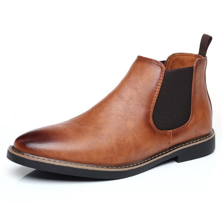 Bruna retro Chelsea-stövlar för herr, tidlös stil. Perfekta som vardags- eller festskor.