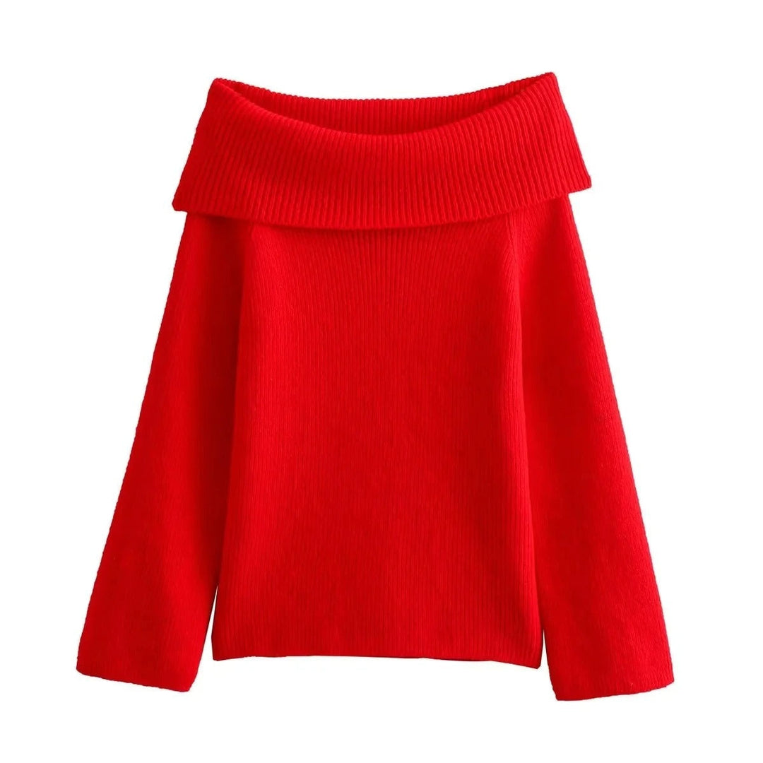 Chic off shoulder tröja för kvinnor. Elegant damtröja, långärmad och bekväm för vardagslook och höstmode.