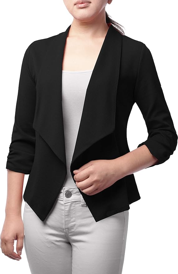 Sofistikerad lång blazer i dammodell, med öppen design och mjuk stretch för optimal komfort.