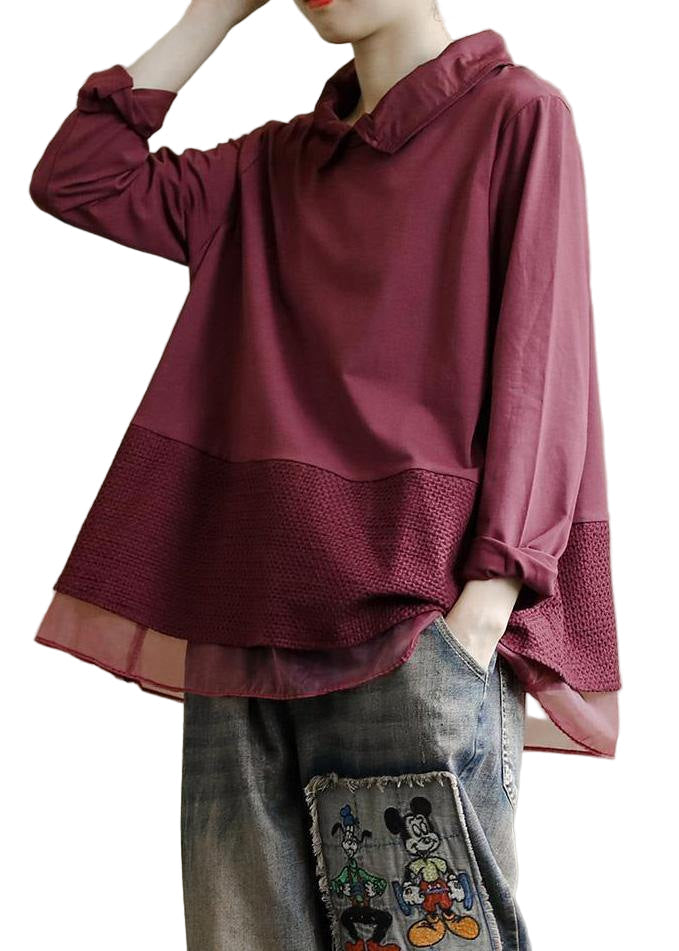 Dam baggy patchwork skjorta med unik stil. Långärmad, bekväm för vår/sommar vardagslook.