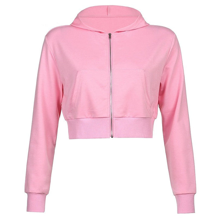 Dam croppad slim fit huvtröja med hel dragkedja, perfekt för tränings- och vardagsmode.