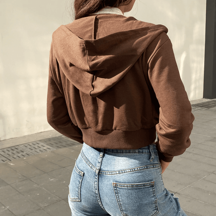 Bekväm stretchig croppad hoodie med dragkedja, slim fit för dam. Perfekt för mode.