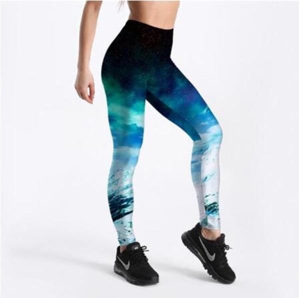 Färggranna damleggings med iögonfallande 3D-galaxmönster, bekväma för vardagsmode.