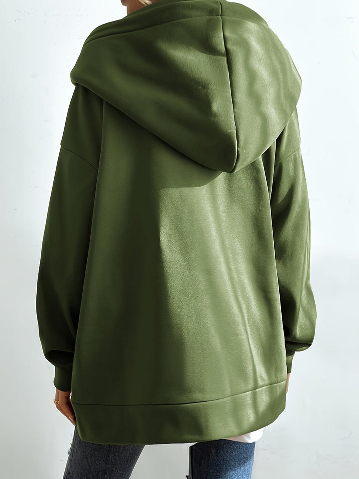 Mjuk damhoodie med huva och dragkedja, ett måste för avslappnade dagar och sport.