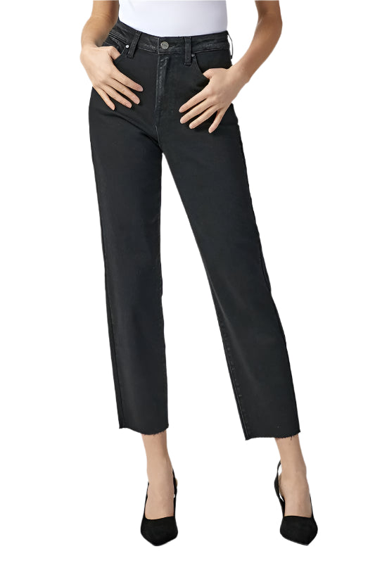 Dam jeans hög midja Mom Fit tvättad svart i bomull för en avslappnad vardagsstil.