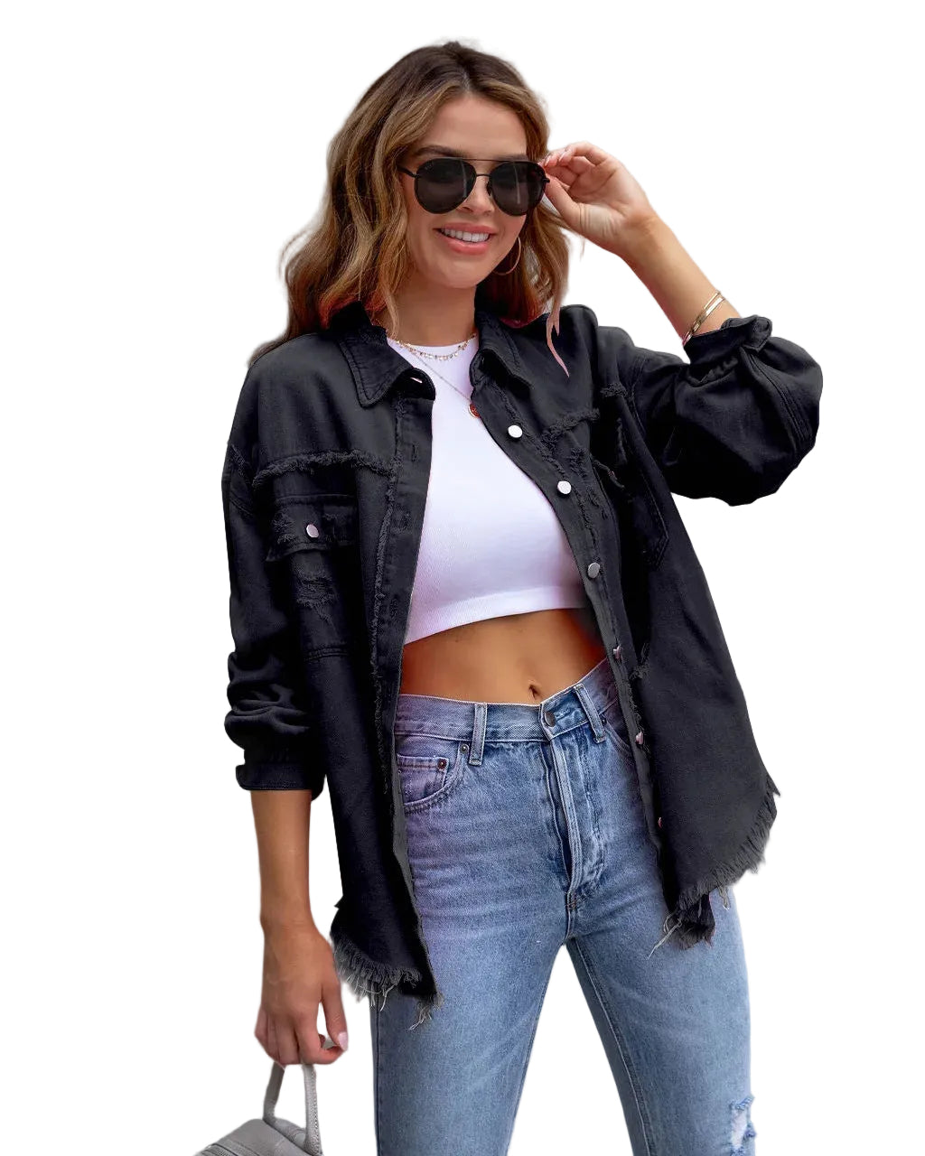 Dam jeansjacka i bohemisk stil, perfekt för vår och sommar. Chic och avslappnad ytterplagg.