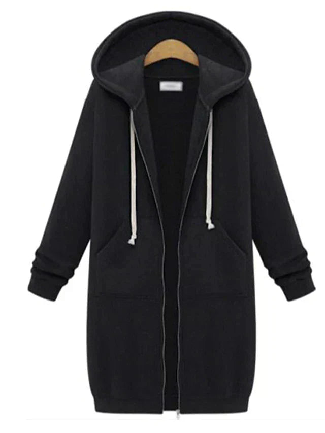 Dam knälång hoodie med dragkedja, perfekt för stilren och bekväm höst/vinter.