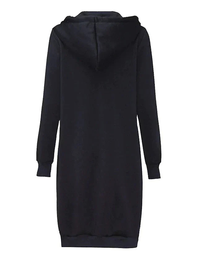 Varm & bekväm damhuvtröja med full dragkedja, knälång design för casual vinterstil.