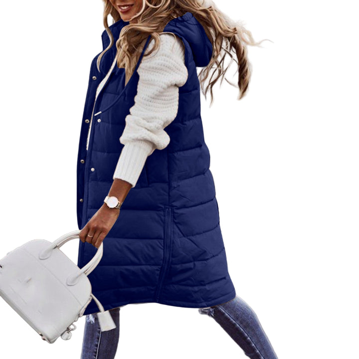 Dam Lång Hoodie Väst i urban stil, perfekt för höst och vinter. Bekväm och trendig damväst.