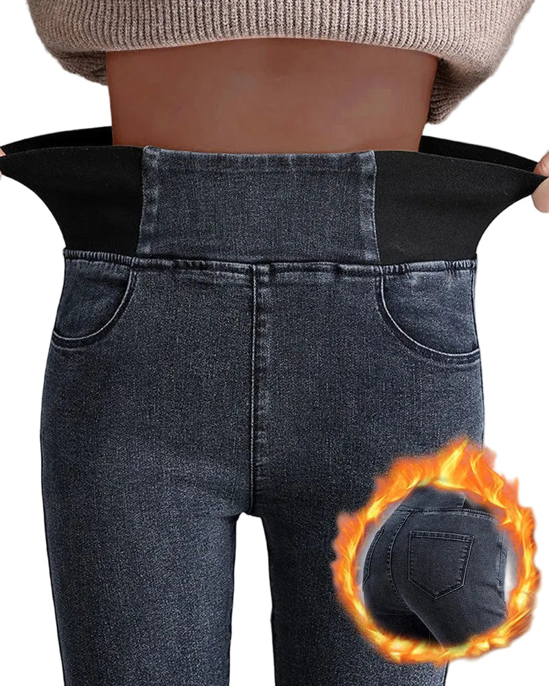 Dam leggings med hög midja och fleecefoder, perfekta för vinterkomfort och värme