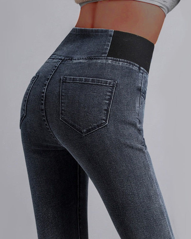 Svarta dam leggings med fleecefoder, hög midja & termiska egenskaper, idealiska för kylan