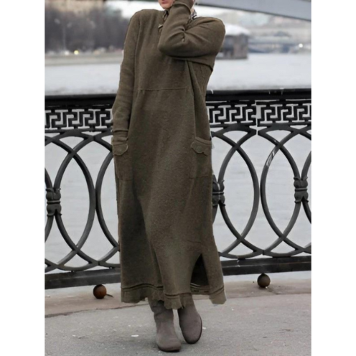 Elegant höstklänning, långärmad dam maxiklänning för en avslappnad men stilren vardagslook. Perfekt för vintern.