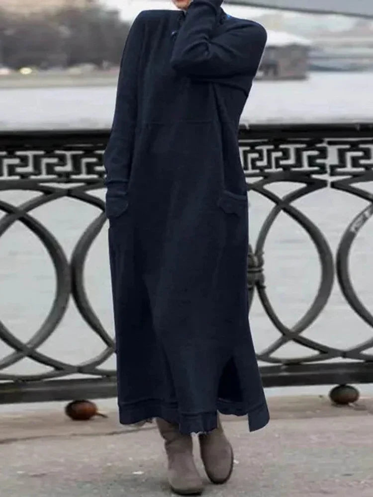 Mångsidig långärmad maxiklänning dam. Perfekt för bekväm vardagsstil, avslappnad men ändå elegant höstklänning.
