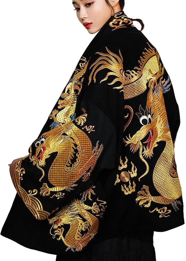 Dam oversized cardiganjacka med trendigt drakmotiv. Bekvämt ytterplagg för vår och höst.
