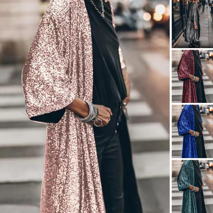 Glittrande damväst med paljetter för fest och glamour. Ett trendigt ytterplagg som lyfter din stil.