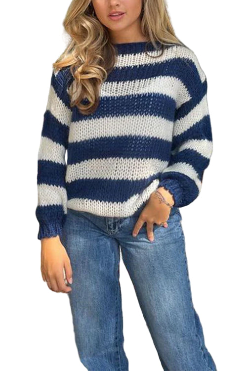 Dam randig pullover tröja med drop shoulder, perfekt för en avslappnad och bekväm vardagsstil.