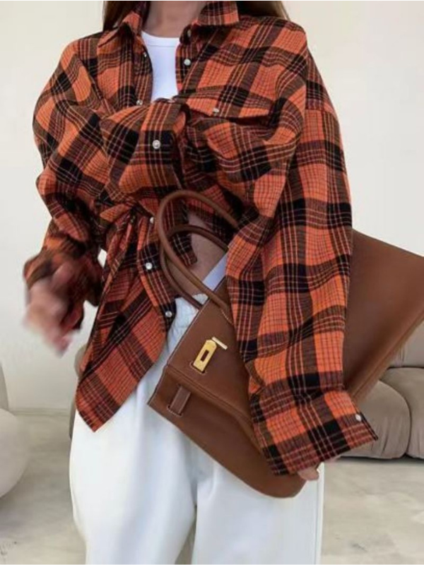 Höstmode: Damers rutiga oversized bomullsskjorta med avslappnad känsla