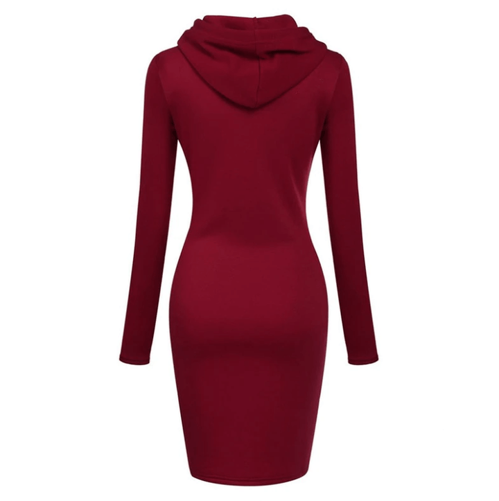 Knälång slim fit huvtröjeklänning för dam, mysig pulloverklänning med fickor. Avslappnad.