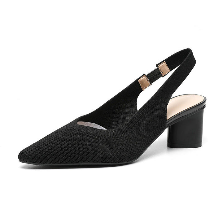 Vår- & sommarskor: Dam slingback med spetsig tå, stickad textur, låg klack. Stilfull komfort.