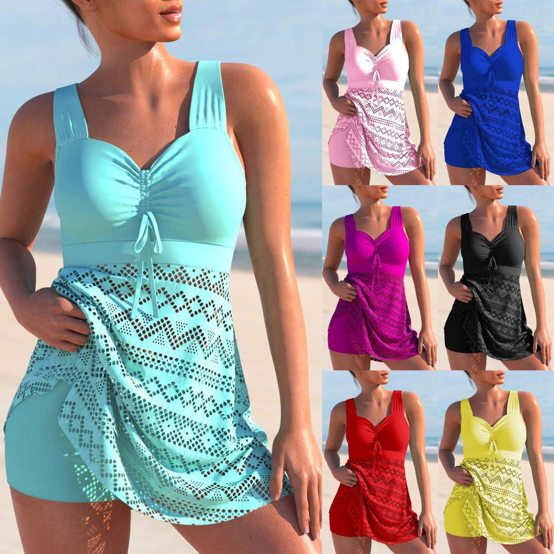 Stilren dam tankini topp, mönstrad design med rynkning för bekväm passform på stranden.