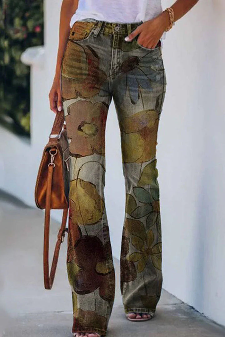 Komfortabla och snygga jeans för dam med blommig fickdetalj