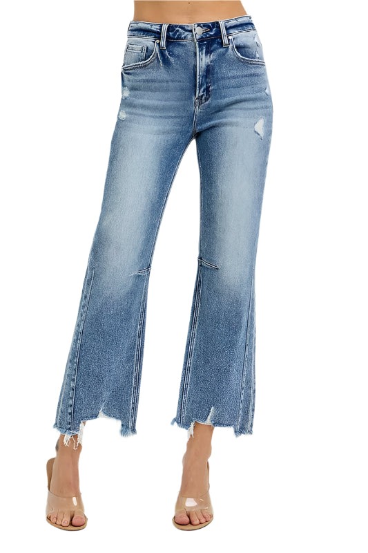 Damjeans med hög midja och raka ben i distressed stil för en trendig look