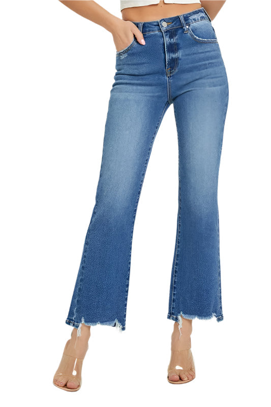 Damjeans med hög midja och raka ben i mörk denim, perfekt för vardag & klassisk stil.