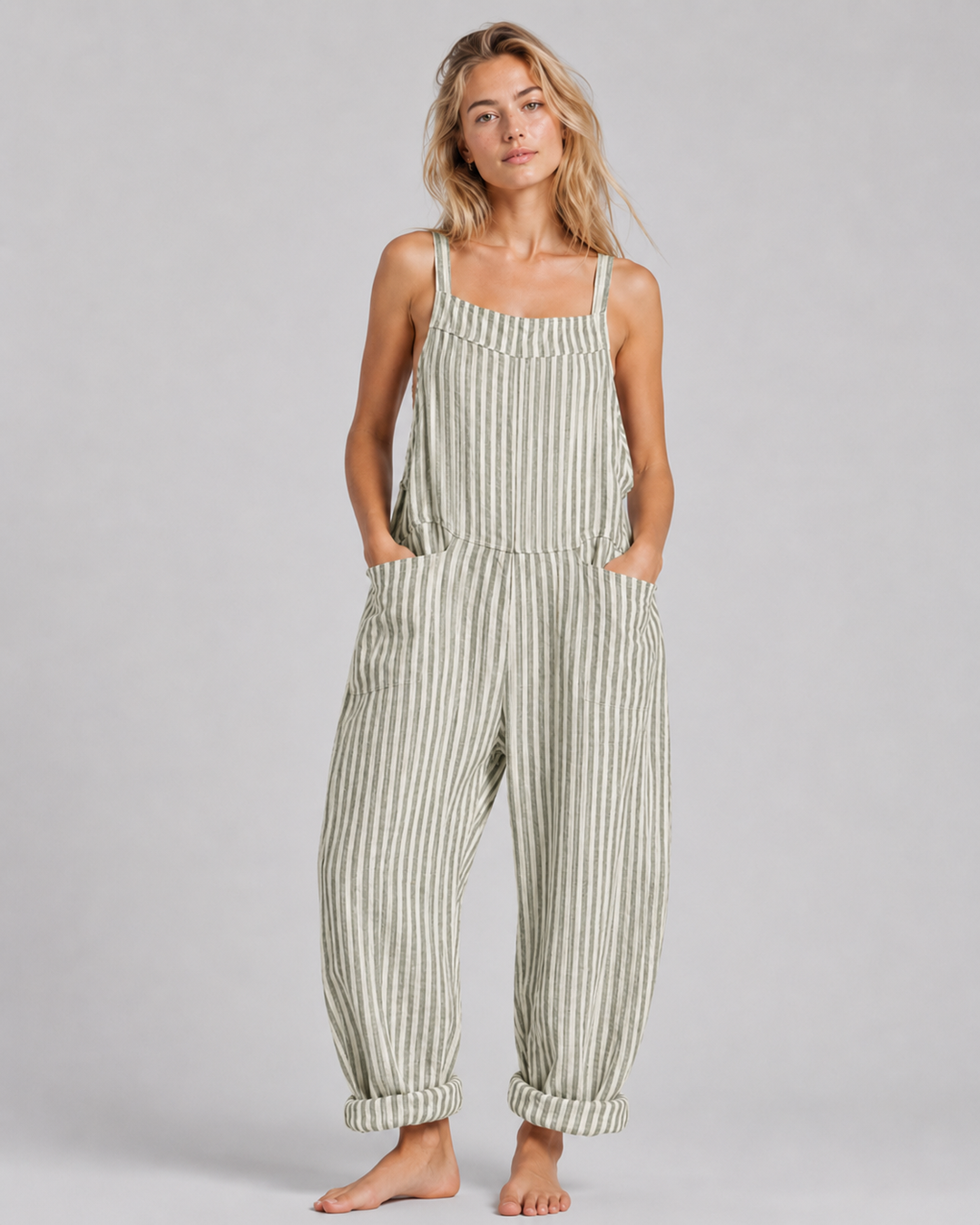 Trendig damjumpsuit. Lös passform byxdress, en bekväm och elegant statement-piece.
