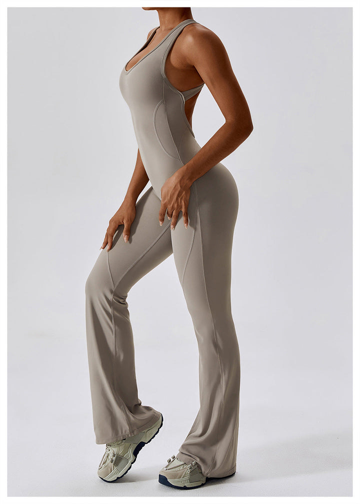 Damjumpsuit V-hals, getailleerad passform. Perfekt för aktiv livsstil, yoga & sommar. Bekväma träningskläder.
