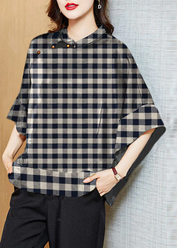 Damskjorta i vintage stil, asymmetrisk design, mandarinkrage, perfekt för alla tillfällen