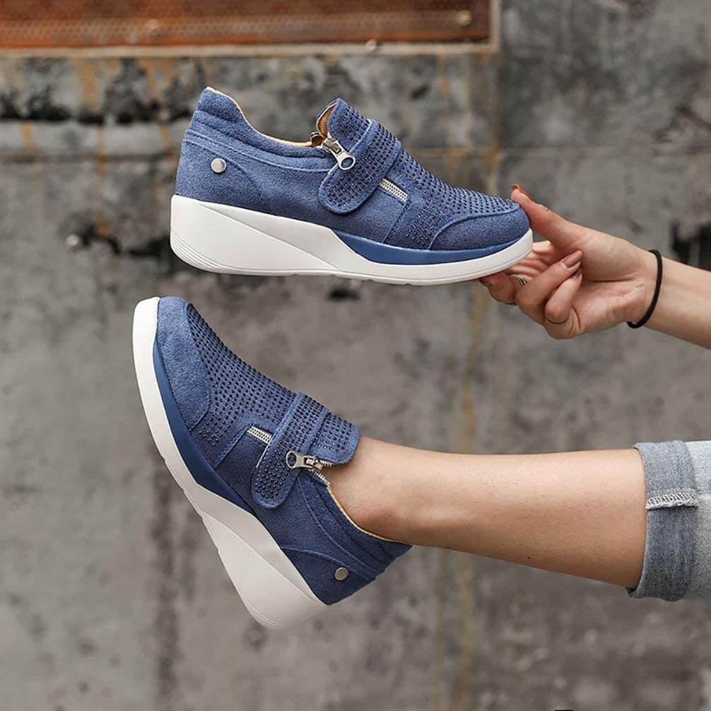 Bekväma plattformssneakers för dam, i syntetläder med dragkedja, idealiska vår- och höstskor.