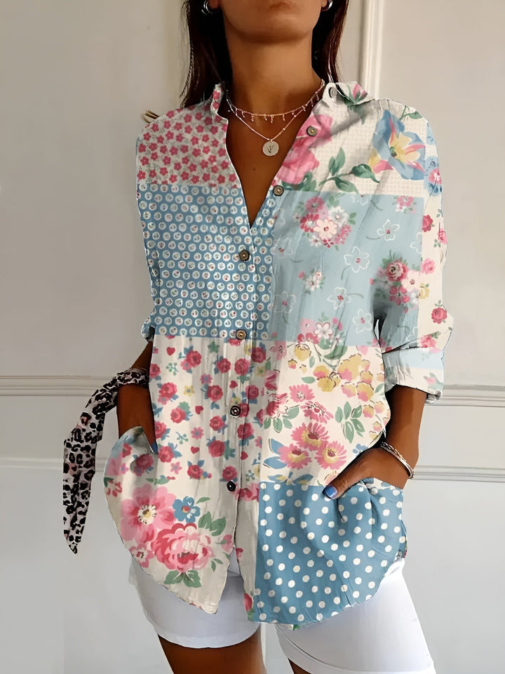 Kvinnlig blommig skjorta, casual med mjukt flödande tyg, perfekt för blus