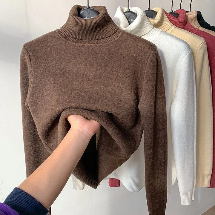 Varm pullover för dam med bekväm sköldpaddshals, ett måste i vintergarderoben.