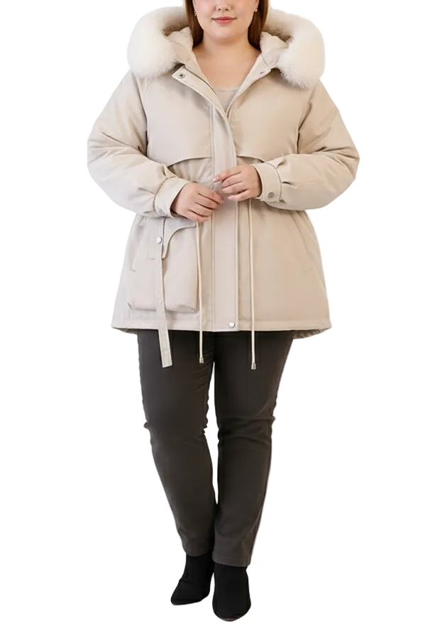 Damvinterparkas med justerbar midja och mysig huva. Varm parkas för kvinnor, perfekt vinterjacka.