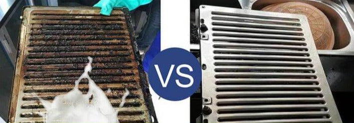 Arbetare använder rengöringsspray för rostborttagning på bildel, visar dess effektivitet.