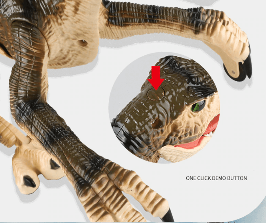 Realistisk textur och färg på en RC dinosaurieleksak för barn, Velociraptor-modell.