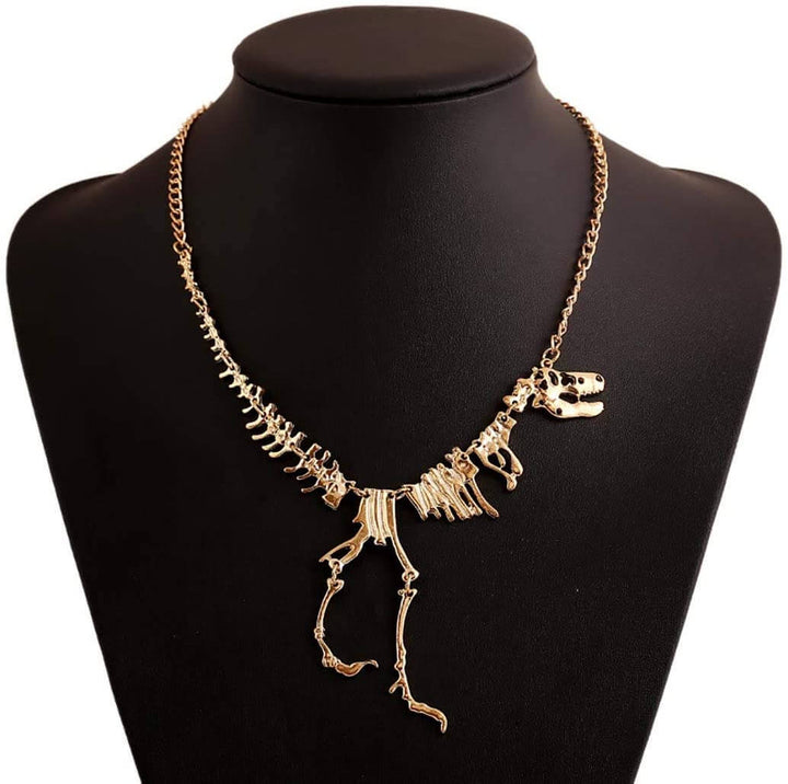 Detaljerat T-Rex skelett halsband i zinklegering. Unisex dinosauriesmycke, perfekt present.
