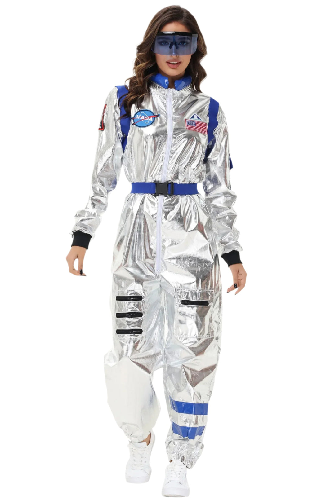 Komplett silver astronautkostym för vuxna, med rymdtema. Passar utmärkt till maskerad och temafest.